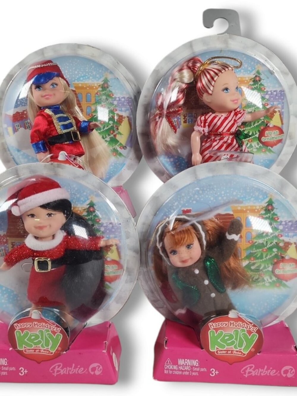 Set Of 4 New Sealed 2006 Barbie Kelly Happy Holidays Doll Ornaments